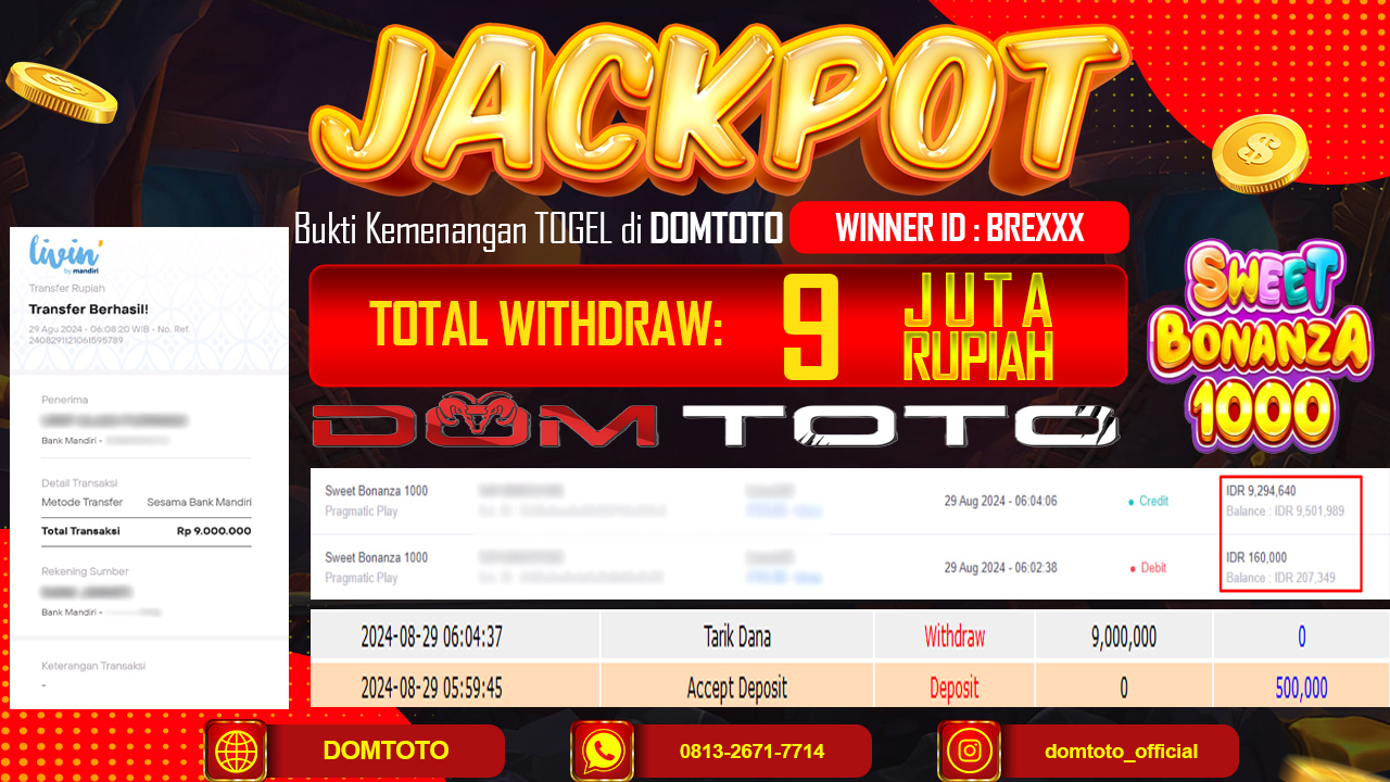 JACKPOT MENANG SWEETBONANZA 1000  29 AGUSTUS 2024